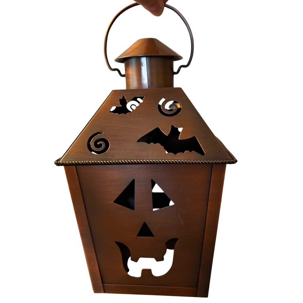 Hallmark Halloween Jack O Lantern Bats Metal Candle Holder Spooky Decoration‎